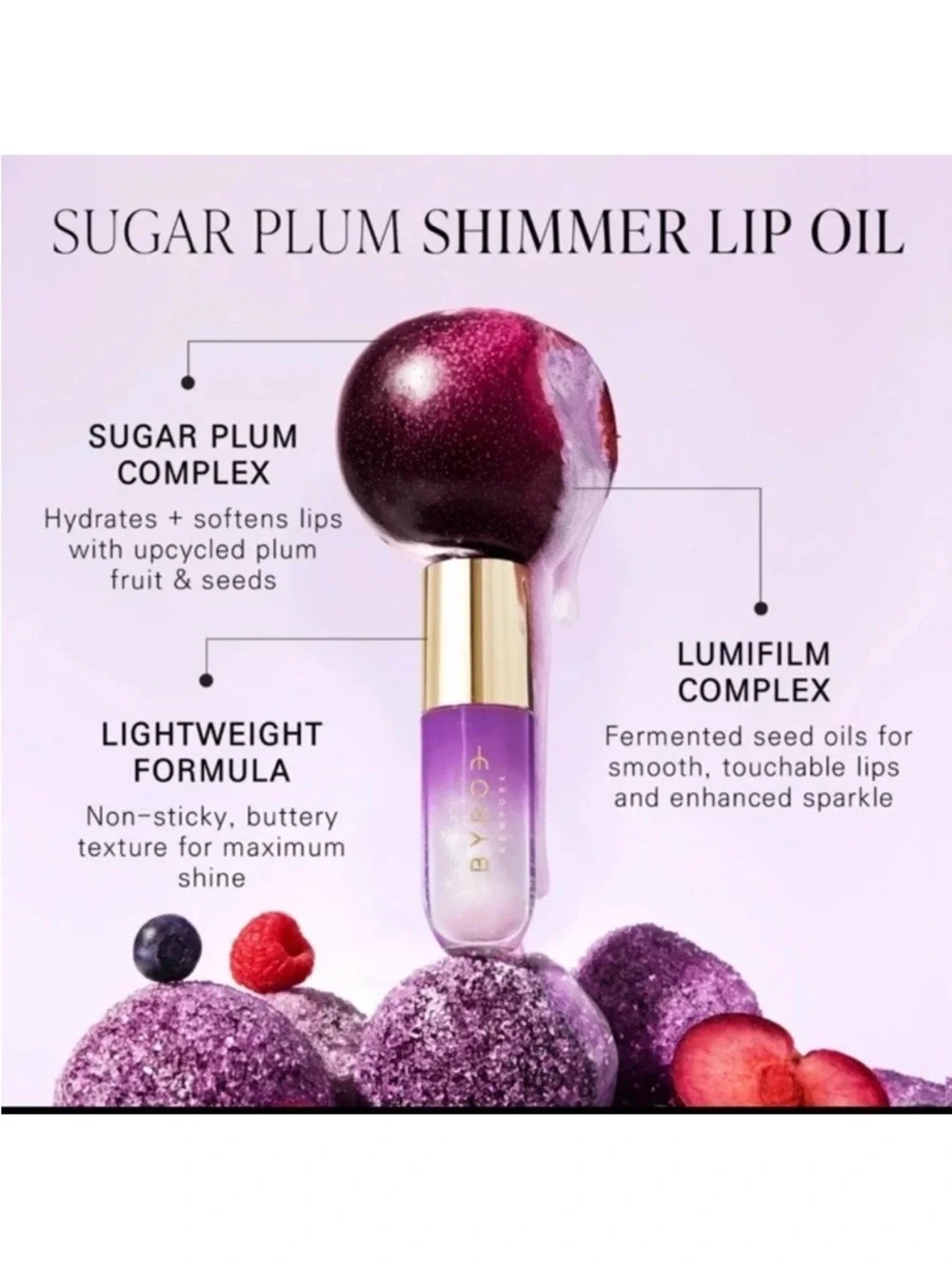 NIB ROE Sugar Plum Shimmer Lip Oil - Plum Purple with Gold Cap